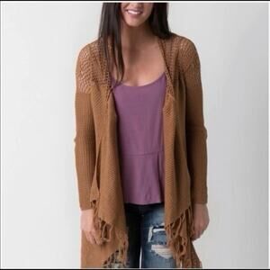 Daytrip Women's Crochet Cardigan Hippie Boho Sz L Brown Cotton Lightweight Beach